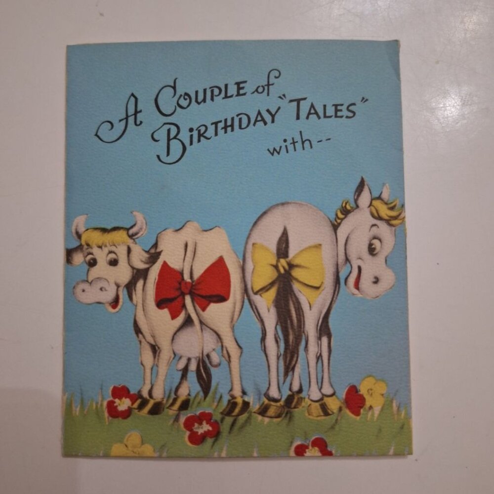 Birthday Tales Pop-up Tails Kick‎ Card Vintage 1950s Cow Horse Farm Country